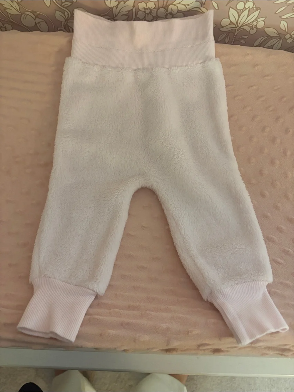First Impressions Plush Diaper Cover Pants in Light Pink and White